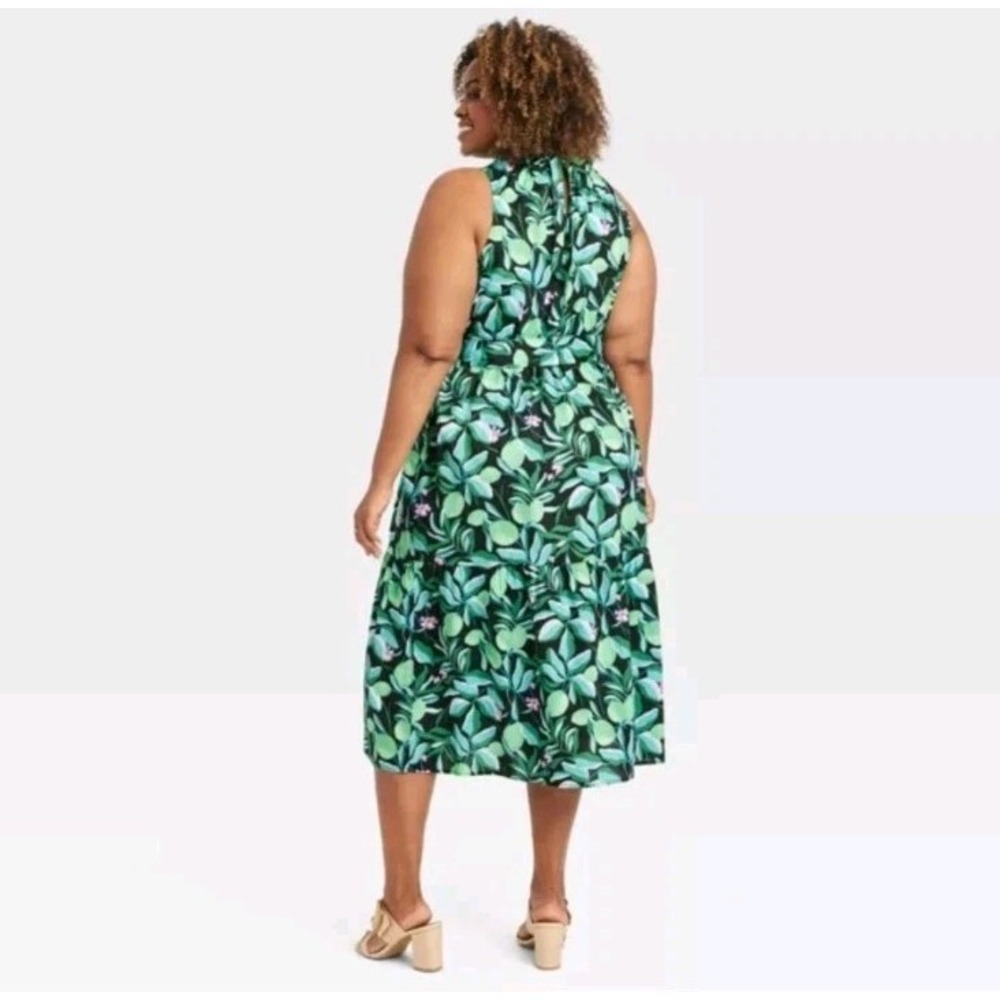 NEW Ava & Viv Black Green Blue Floral Tropical Sleeveless‎ Midi Dress Size 3X - Picture 2 of 8